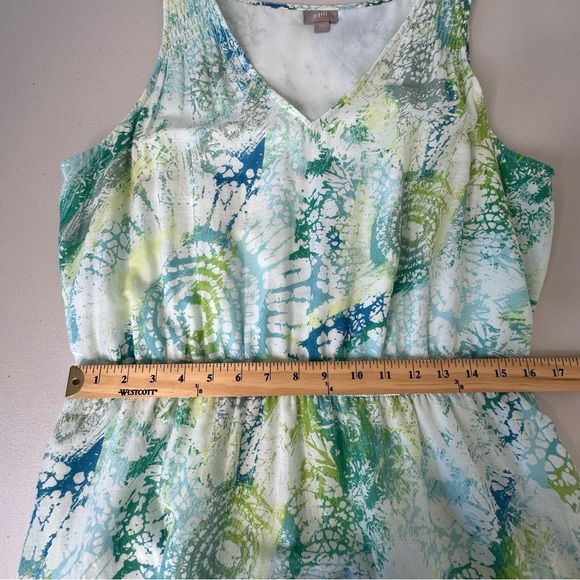 J. Jill V-Neck Midi Dress Sleeveless Green Blue Silk Blend Petite Large - Picture 6 of 10